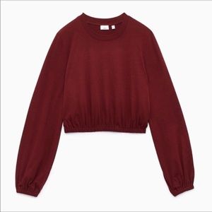 Aritzia Wilfred Jolie Crop Tshirt-Burgundy-Size M
